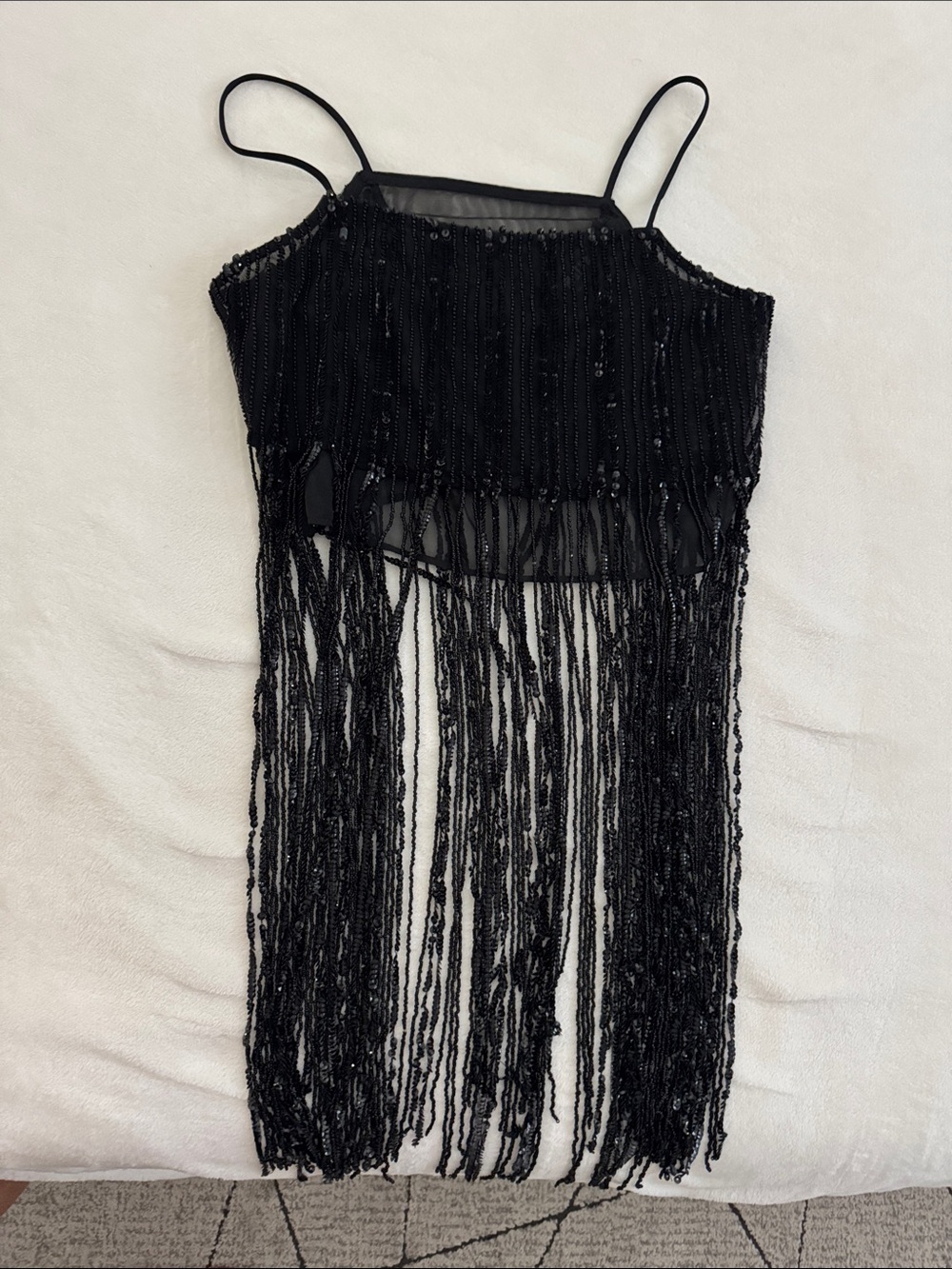 Anthropologie Black Beaded Fringe Cami